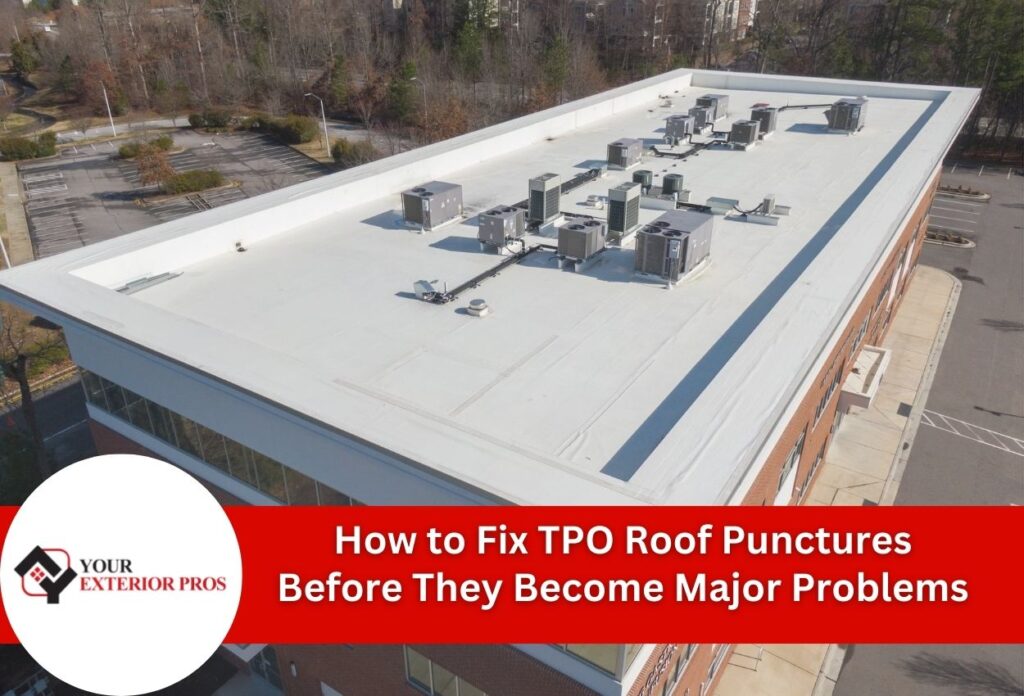Aerial view of white TPO commercial roof with HVAC units and equipment installations