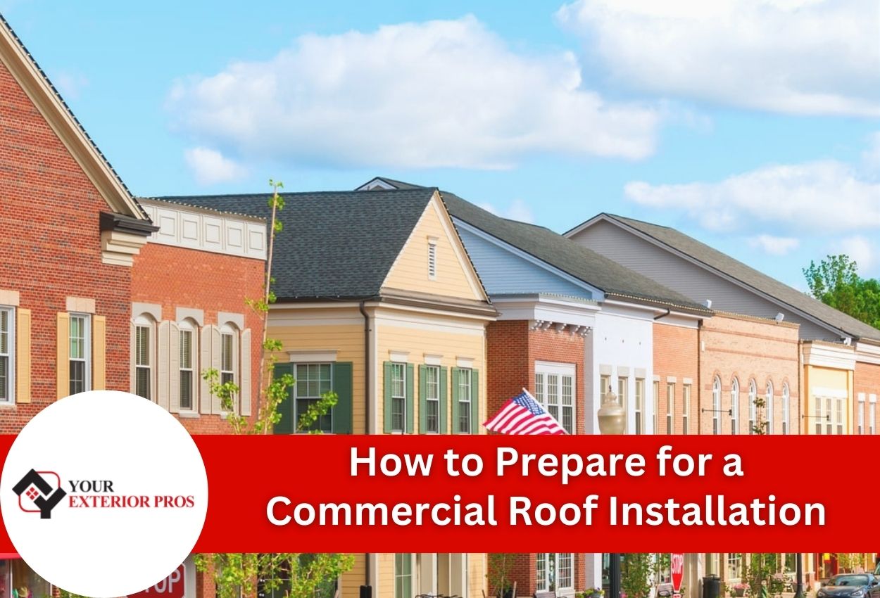 Commercial buildings with various roof styles for roof installation preparation
